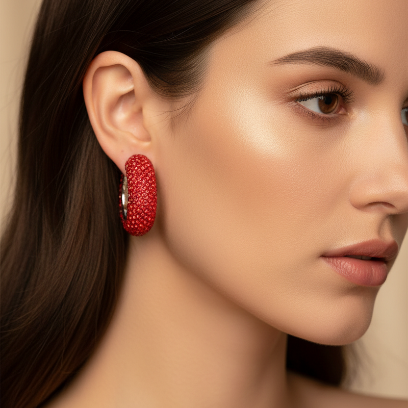 Sparkling Full Rhinestone Chunky Hoop Earrings for Women – Thick Crystal Pave Huggie Hoops, Statement Jewelry Gift (2.5cm) (LER45A)
