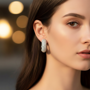 Sparkling Silver Crystal Pavé Thick Hoop Earrings – 2.5cm Statement Rhinestone Huggie Hoops (12pc) (LER45C)