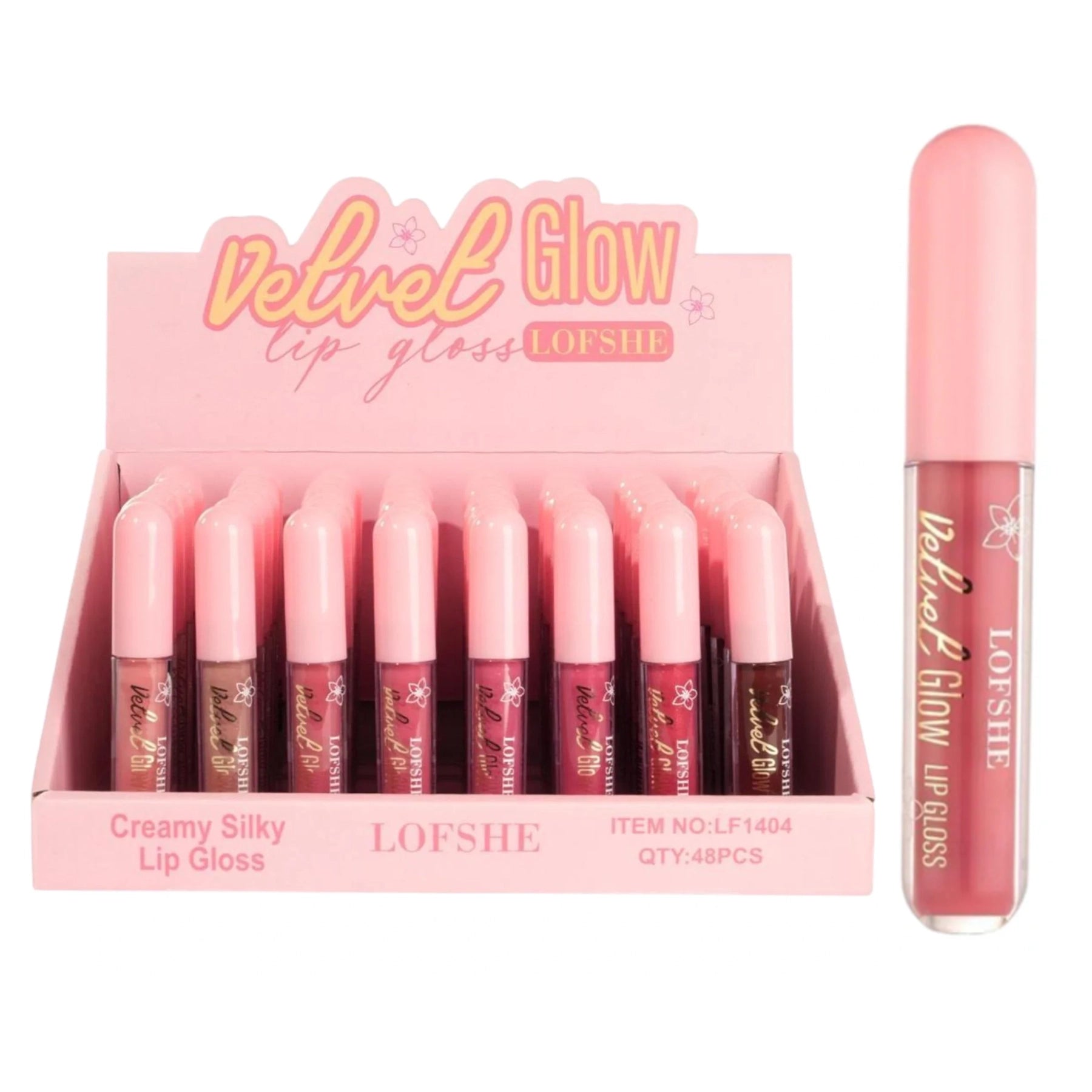 LOFSHE Velvet Glow Lip Gloss | Creamy Silky Finish (48-Piece Display Set)