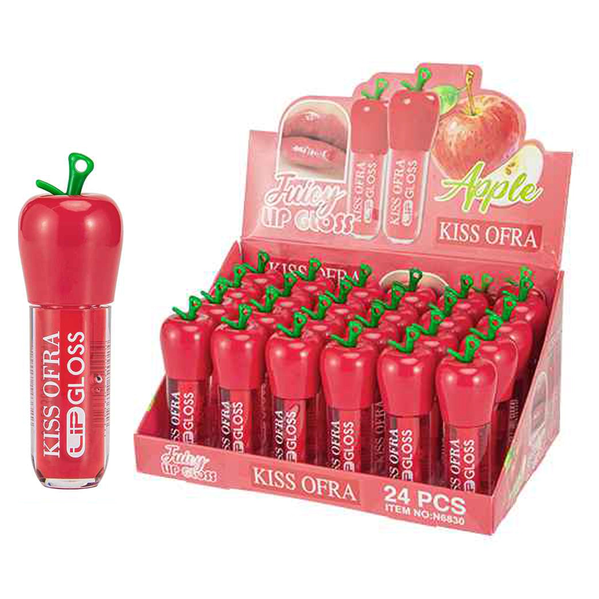 KISS OFRA Apple Juicy Lip Gloss Bulk Set – 24pc Fruity Lip Tint Display Box, Ultra-Hydrating High-Shine Red Lip Gloss LG08