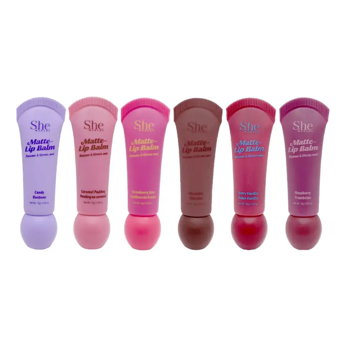 S.he Makeup Matte Lip Balm Wholesale Set – Hydrating Nude & Berry Matte Lip Tint Tubes (36-Pieces)