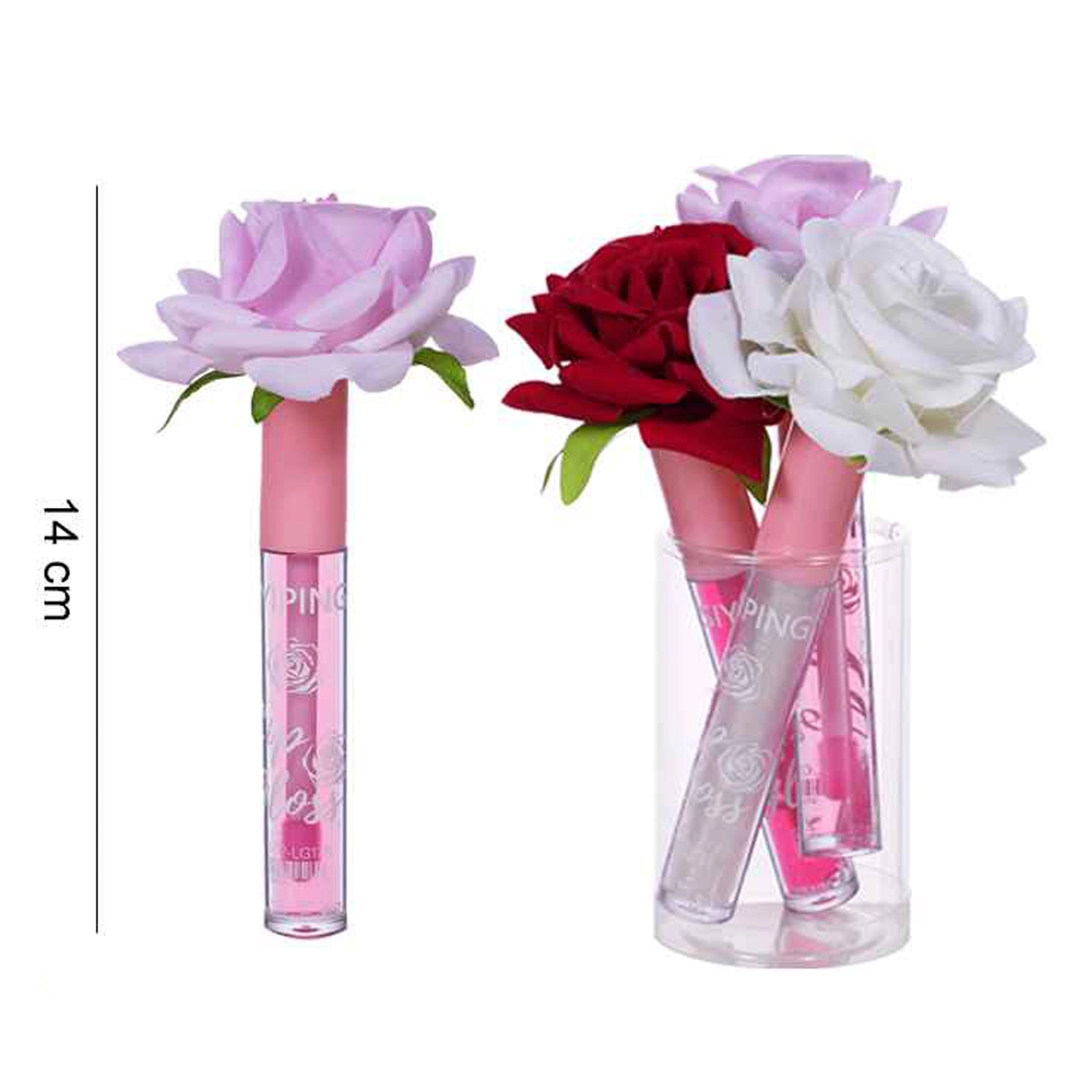Rose Flower Lip Gloss Set – Long-Lasting Shiny Clear Lip Gloss, Cute Floral Lip Makeup for Girls, Party Favors, and Gift Displays (LG42)