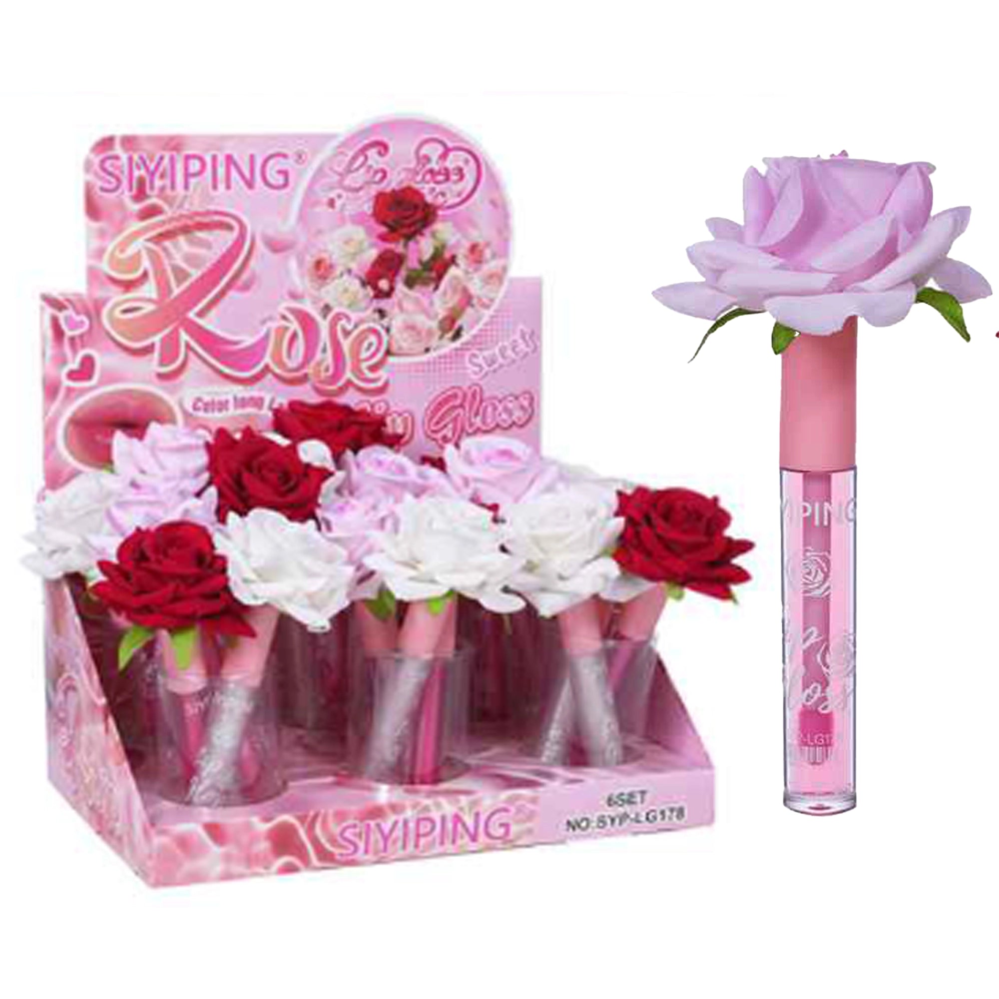Rose Flower Lip Gloss Set – Long-Lasting Shiny Clear Lip Gloss, Cute Floral Lip Makeup for Girls, Party Favors, and Gift Displays (LG42)