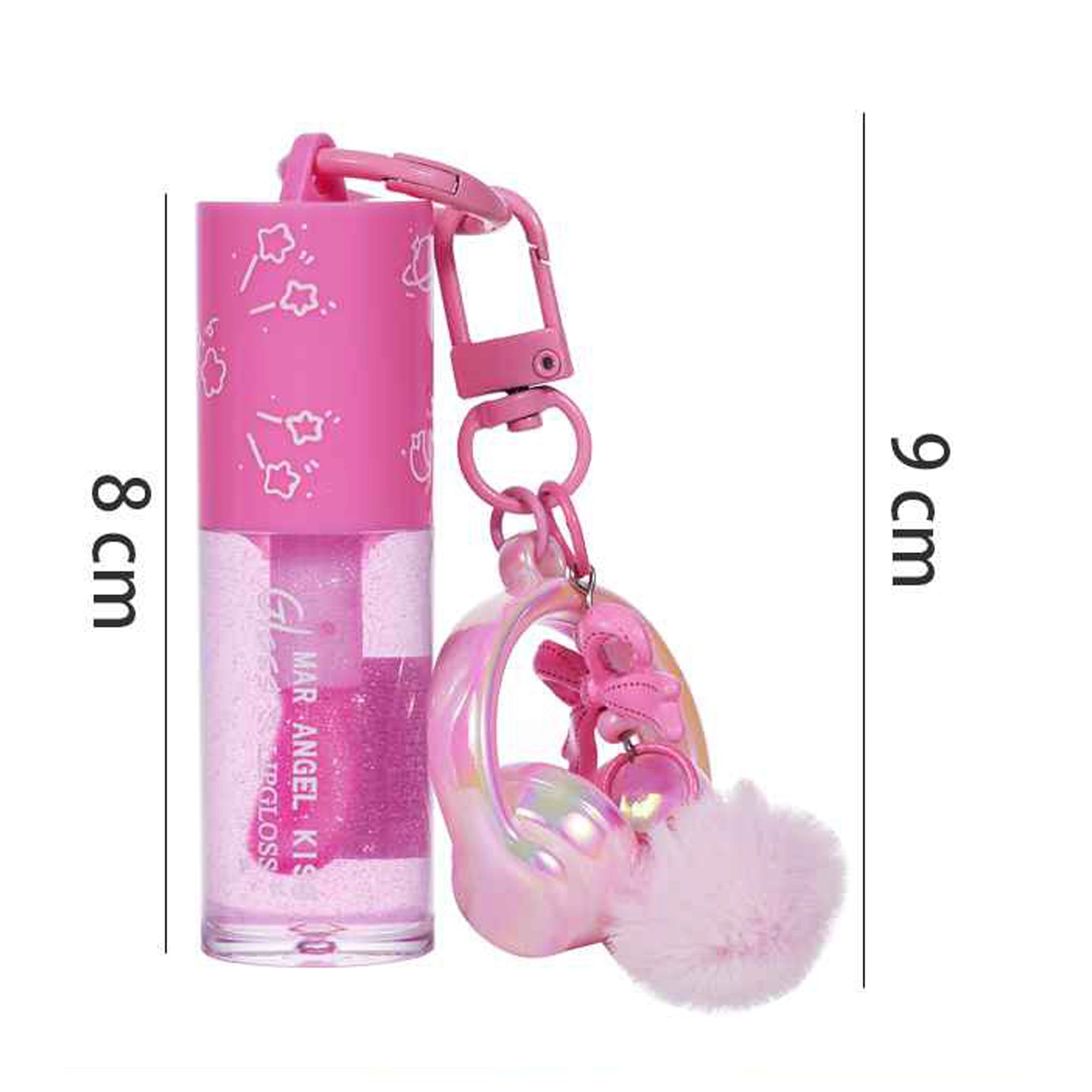 Mar Angel Kiss Cute Keychain Lip Gloss with Pompom & Headphone Charm – 12pcs Bulk Display Box (LG46)