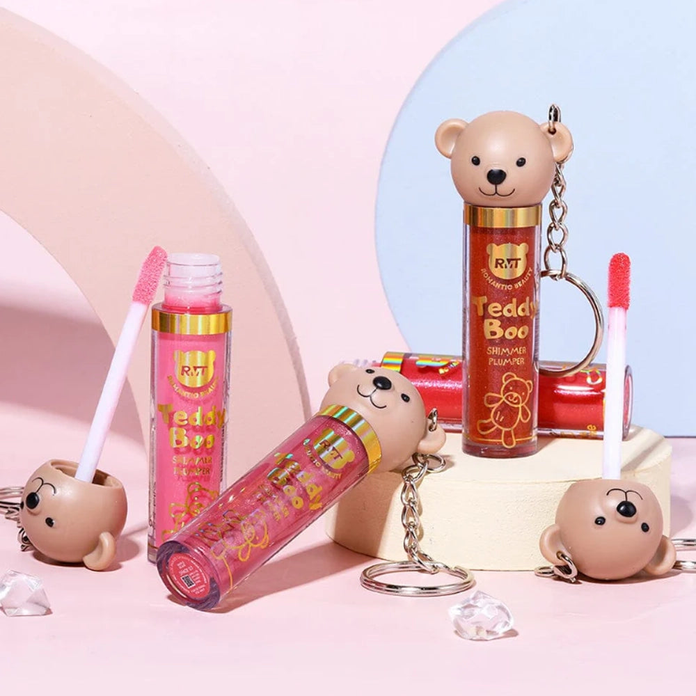 Romantic Beauty - Teddy Boo Shimmer Lip Gloss Plumper with Keychain (24 units)