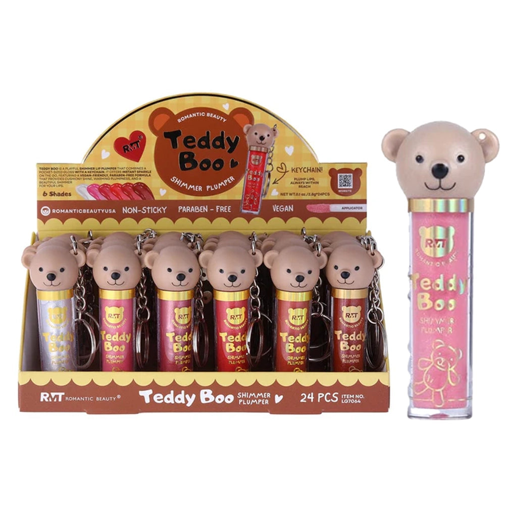 Romantic Beauty - Teddy Boo Shimmer Lip Gloss Plumper with Keychain (24 units)