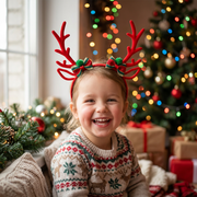 Kids Christmas Reindeer Antler Headbands – Festive Holiday Deer Horns with Ribbon Bows & Pom-Poms (12 Pcs) LHB10
