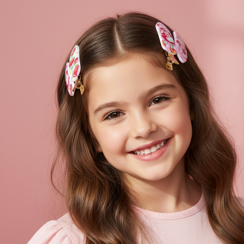 Strawberry Inspired Hair Clips Set | Cute Cartoon Fruit Alligator Hair Pins for Girls & Women, Pink & White Crease-Free Styling Barrettes (LHC20)