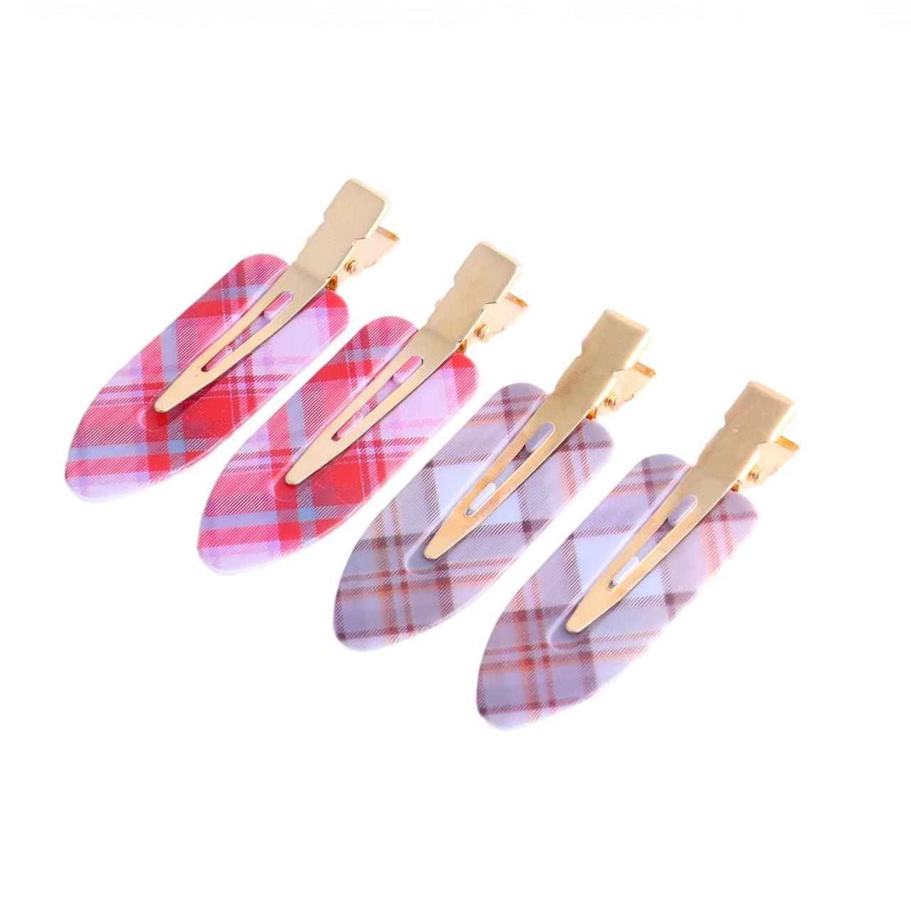 Plaid No-Crease Makeup Hair Clips - 4-Piece Professional Styling Set (LHC27)