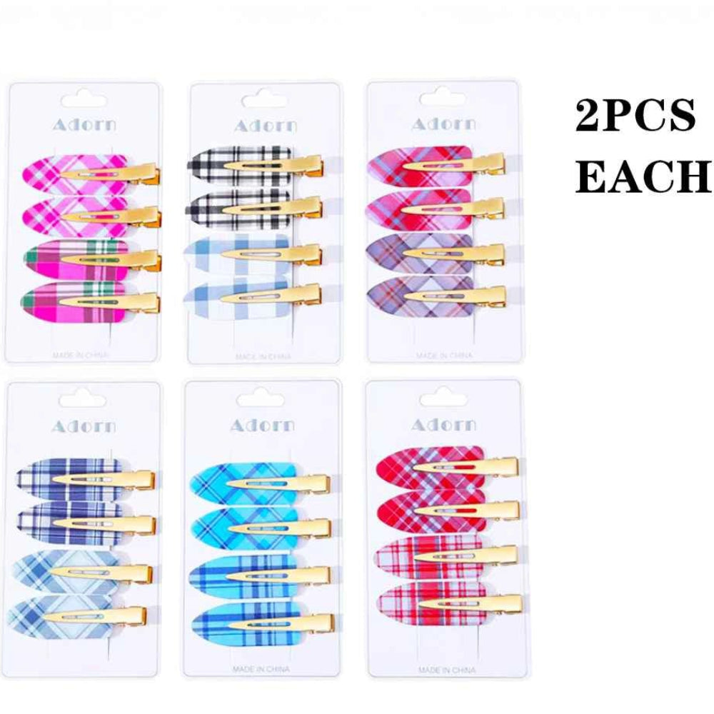 Plaid No-Crease Makeup Hair Clips - 4-Piece Professional Styling Set (LHC27)