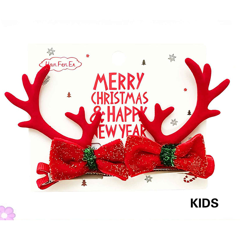 Kids Christmas Reindeer Antler Hair Clip Sets – Festive Glitter Bows, Holly & Tree Barrette Pairs (12 Pcs) | LHC29