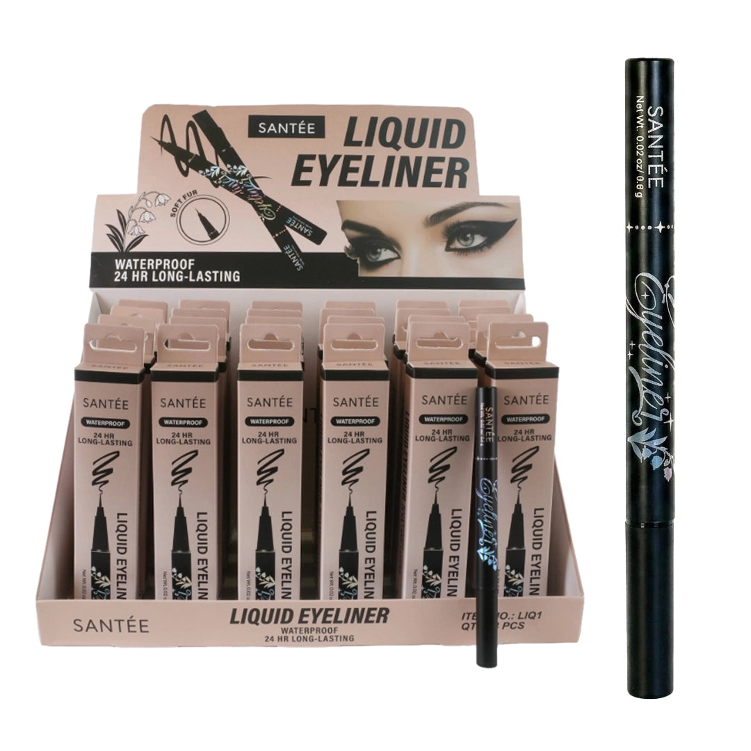 Santée Waterproof Liquid Eyeliner Pen – 24HR Long-Lasting Smudge-Proof Eye Makeup (Black) (LIQ1)