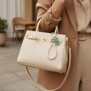 Pearl Flower Keychain Charm with Heart Clasp – Floral Beaded Bag Charm & Key Holder (LKC-0215GSR6)