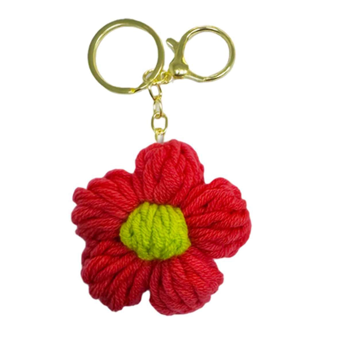 Handmade Crochet Flower Keychain - Colorful Yarn Petal Accessories