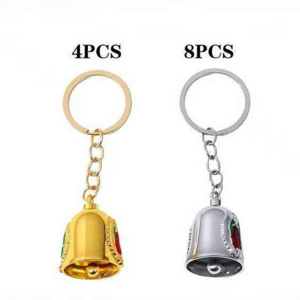 Elegant Floral Engraved Bell Keychains - Gold & Silver Finish (12pc Set) (LKC09A)