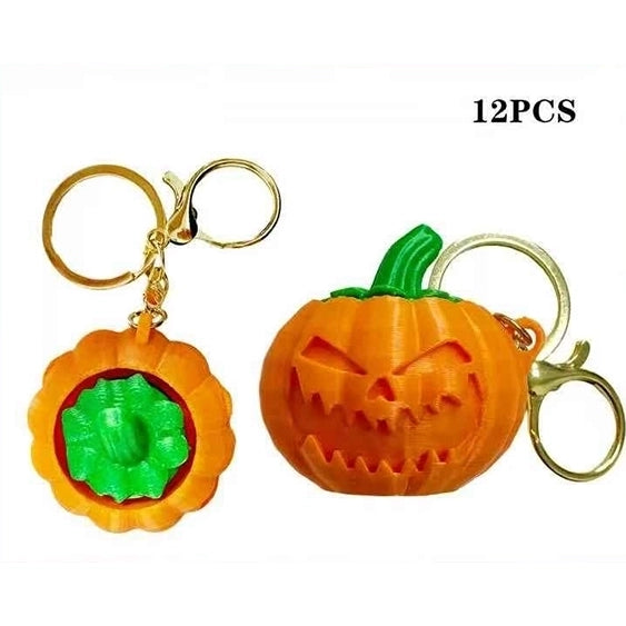12-Piece Halloween Pumpkin Keychain Set – 3D Printed Jack-o'-Lantern Bag Charms & Keyrings (11cm) (LKC119)