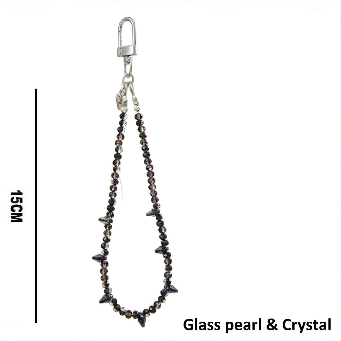 Spiky Crystal & Glass Pearl Beaded Charm Strap - Gothic Chic Accessory (LKC31A)