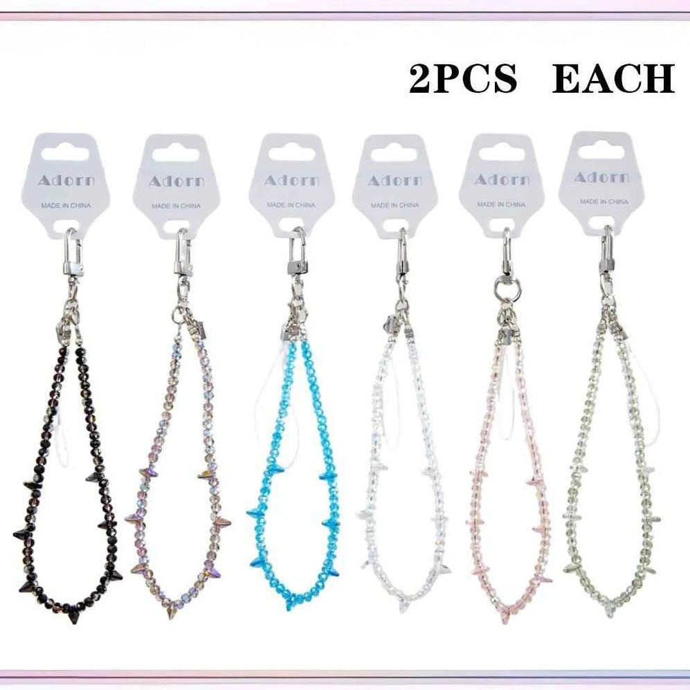 Spiky Crystal & Glass Pearl Beaded Charm Strap - Gothic Chic Accessory (LKC31A)