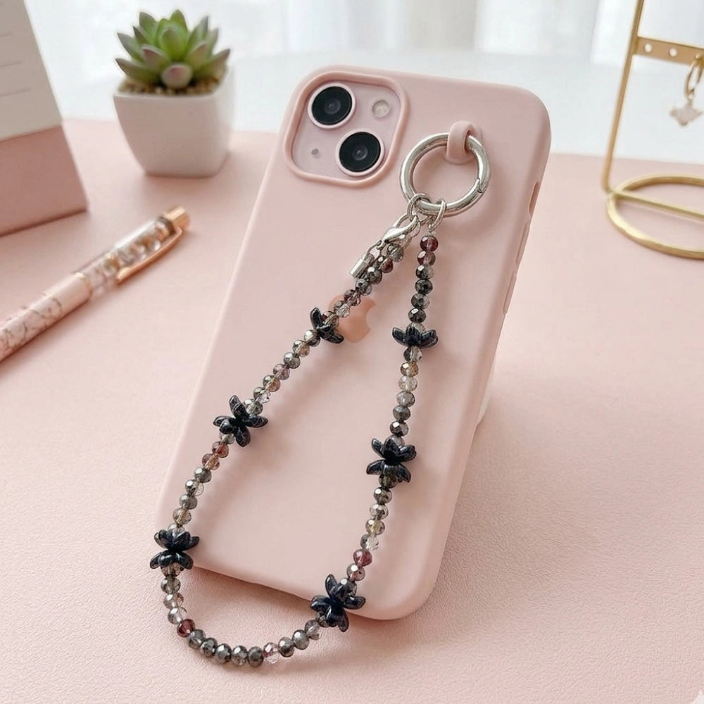 Crystal Flower Beaded Phone Charm - Aesthetic Y2K Keychain Wrist Strap (LKC35A)