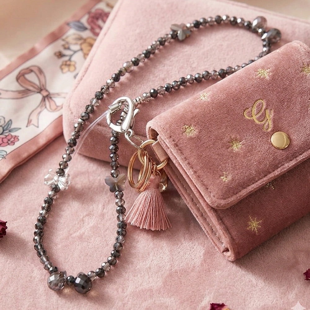 Adorn Crystal & Glass Pearl Beaded Wristlet Phone Charm - 15cm (LKC37A)