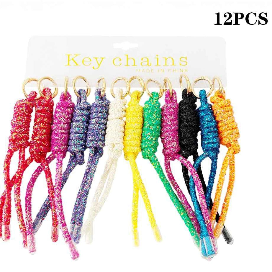 Colorful Glitter Rope Knot Keychains – 12-Piece Bulk Set L(KC47BC)