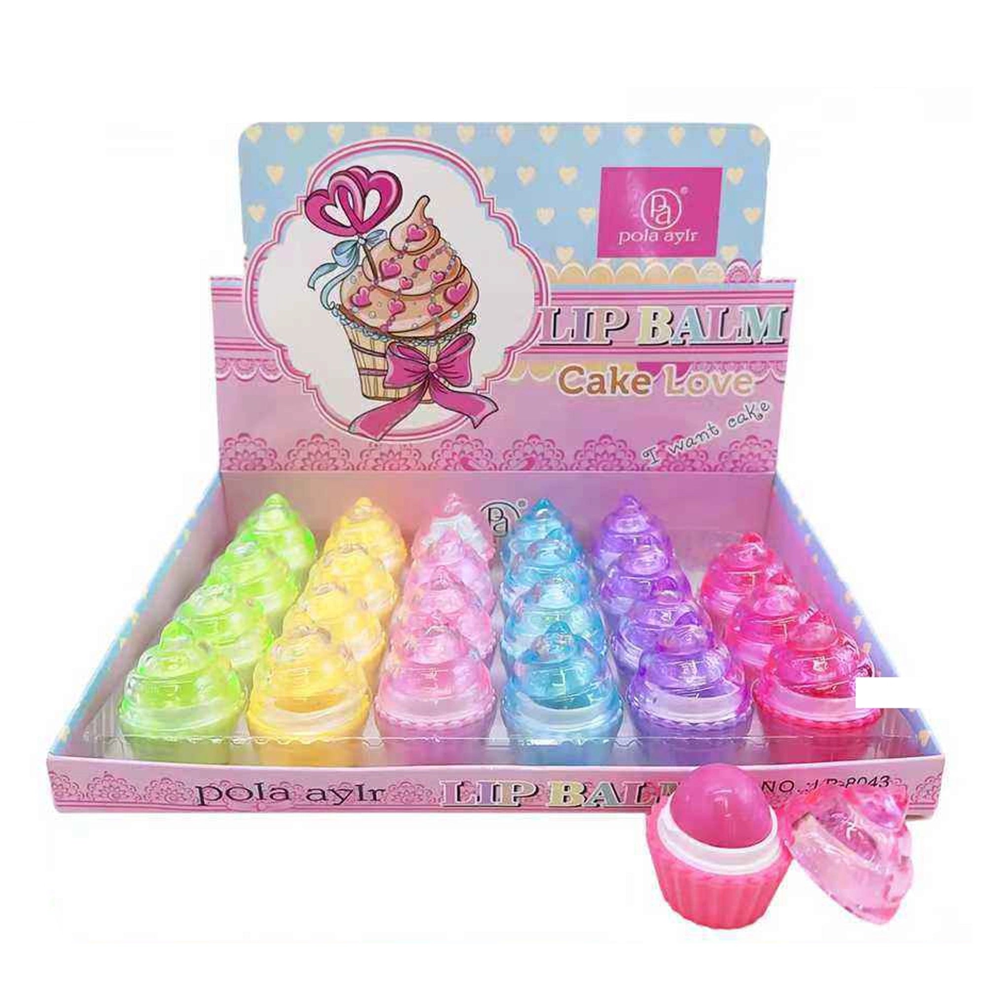 "Cake Love" Cupcake Lip Balm Display - 24-Piece Set, 6 Assorted Flavors (LLG08A)