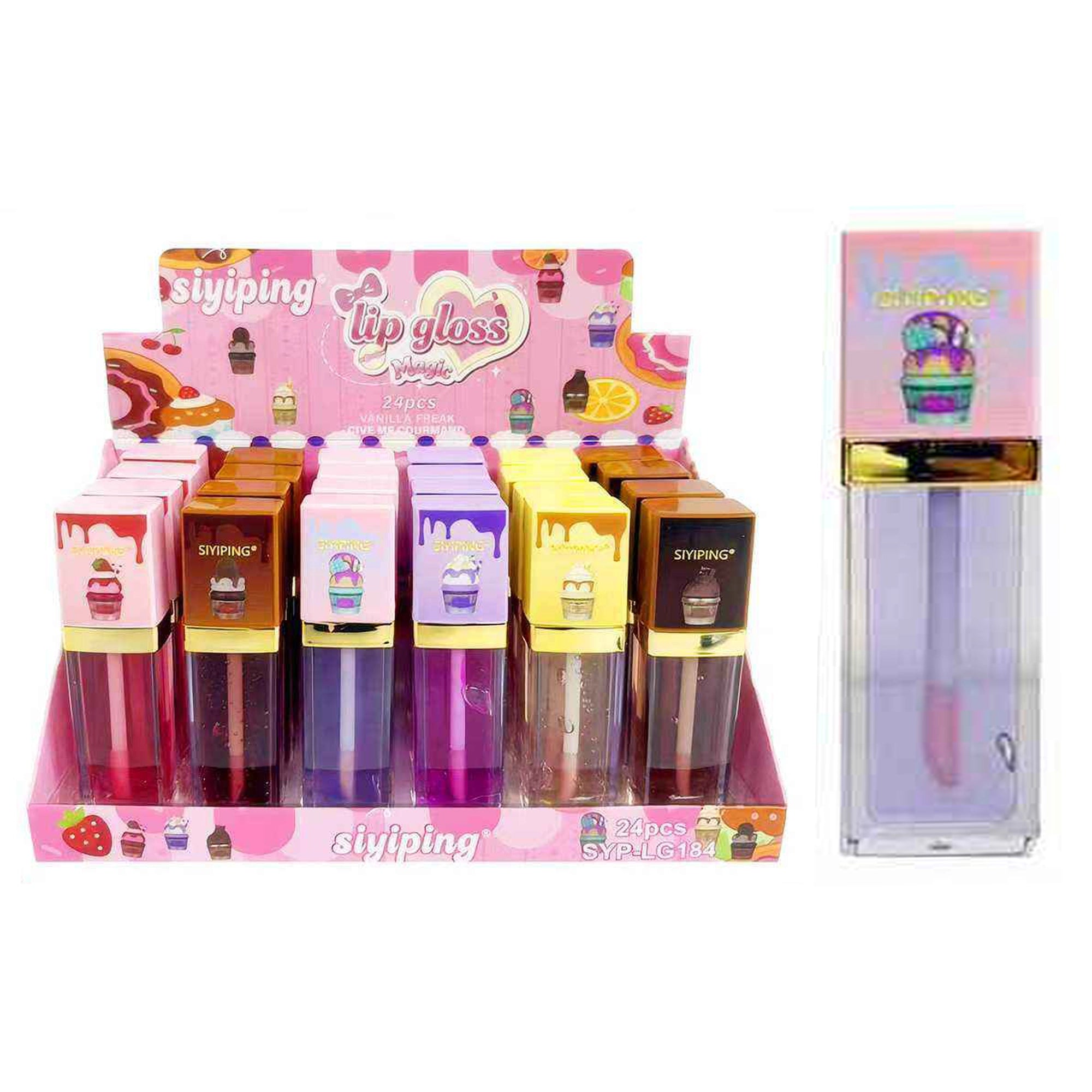 Magic Ice Cream Lip Gloss Set (24-Piece Display Box) – High-Shine Hydrating Lip Oils, 6 Sweet Flavors, Bulk Lip Gloss for Kids, Teens & Party Favors (LLG18)