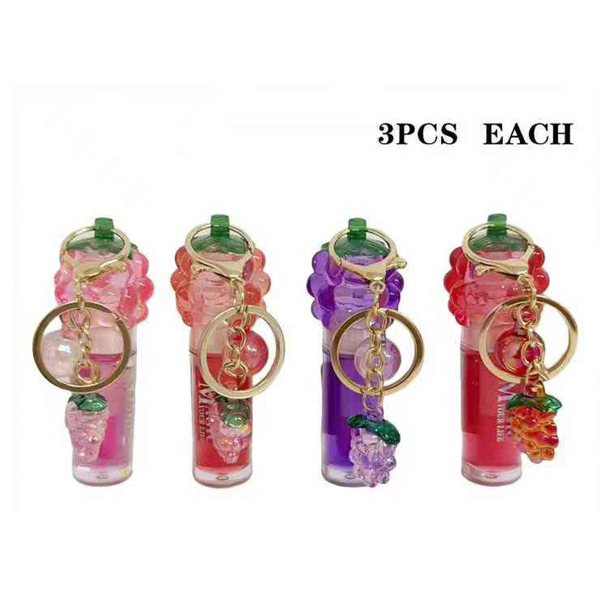 Magic Your Life 12-Piece Grape Lip Gloss Keychain Bulk Set – Moisturizing Lip Glaze with Cute Fruit Charm, High-Shine Hydrating Liquid Lipstick for Girls & Teens, 4 Shades (LLG22)
