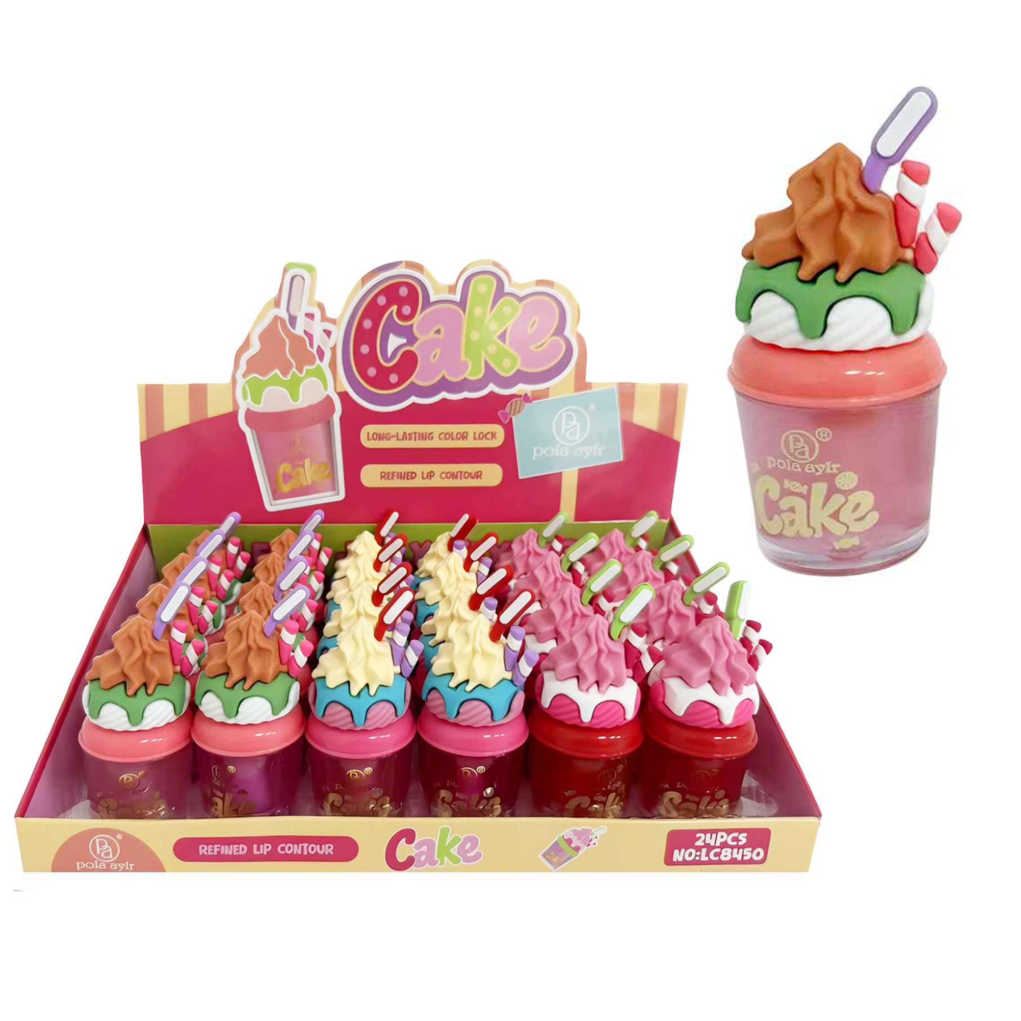 24pc Cake Lip Gloss Set – Long-Lasting Color Lock Lip Tint, Novelty Ice Cream Cup & Cake Shaped Lip Gloss, Hydrating Formula (LLG25)