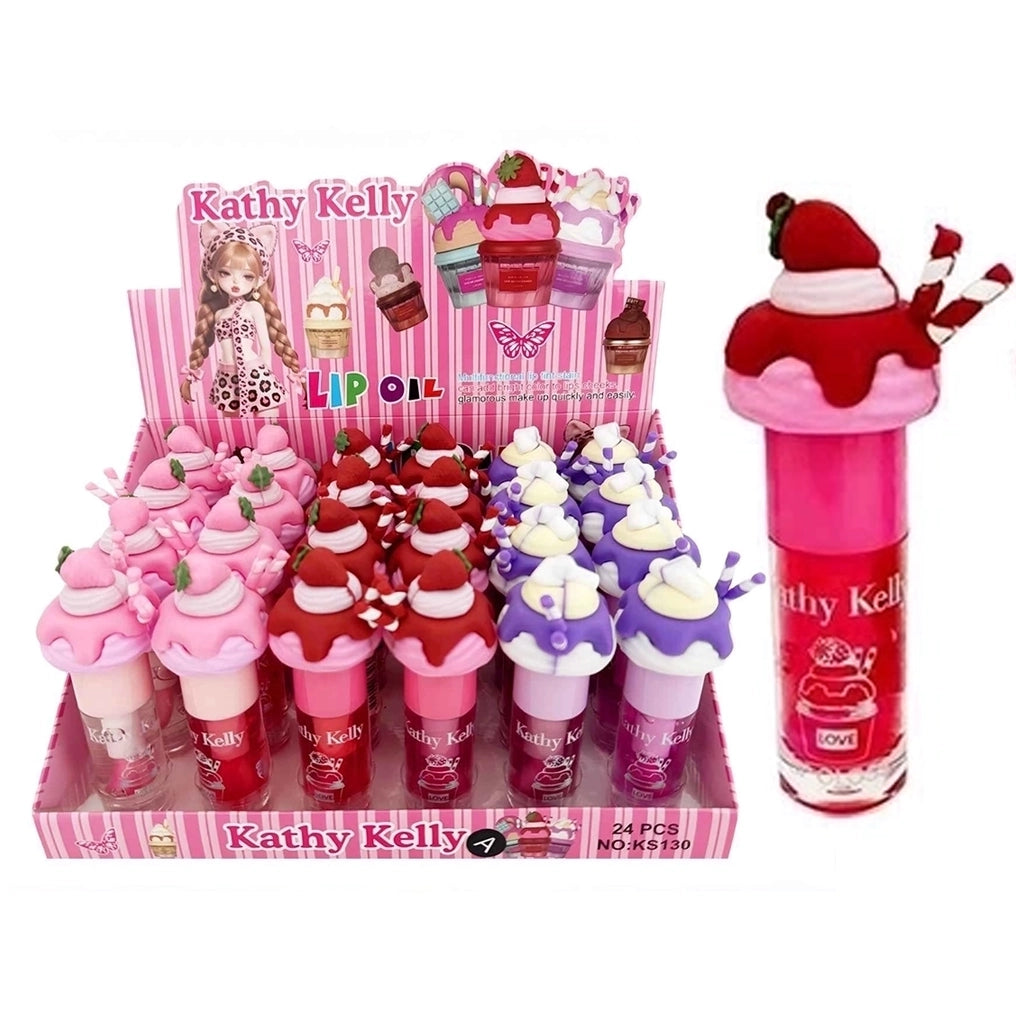 Kathy Kelly Ice Cream Lip Oil Set – 24 PC Bulk Display Box (6 Dessert Flavors) (LLG30)