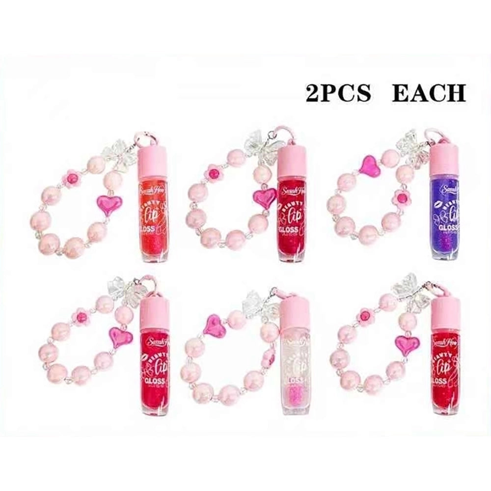 Sarah Hoo Beauty Keychain Lip Gloss Set with Beaded Strap & Charm (12-Piece Display Box) (LLG33)