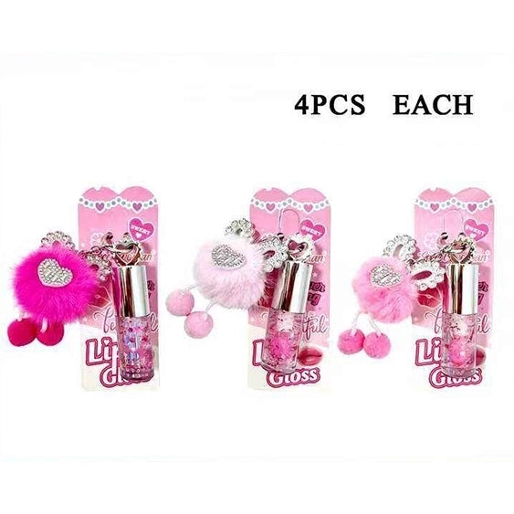 Sweet Woman Cute Furry Pom-Pom Keychain Lip Gloss Set 12pcs (LLG41)