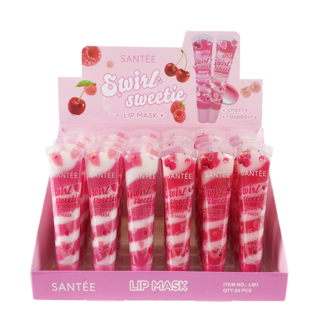 Santée Swirl Sweetie Hydrating Lip Mask Display Set (24-Piece) – Cherry & Raspberry