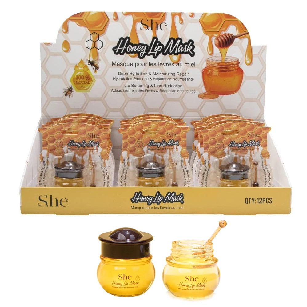 S.he Makeup "Honey Lip Mask" Deep Hydration & Moisturizing Repair Pot with Dipper Applicator – 12pcs