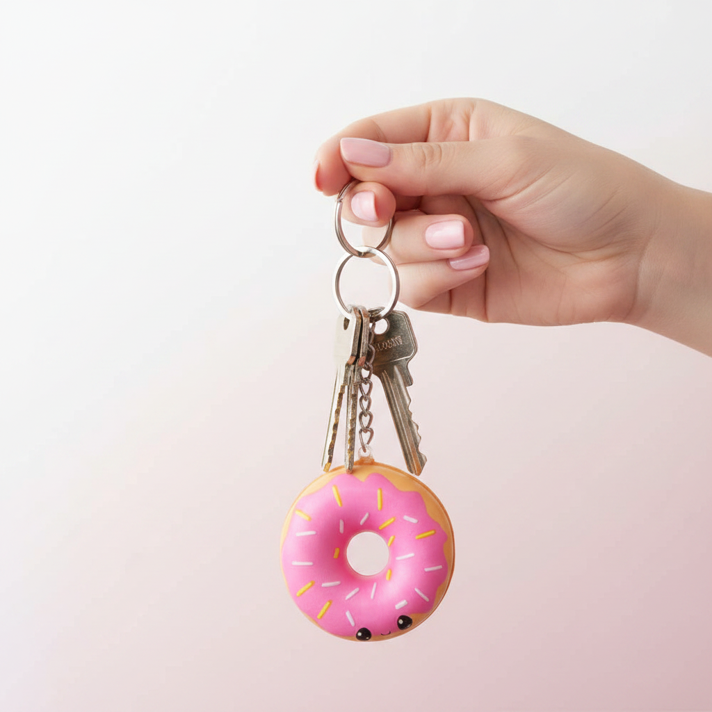 Cute Kawaii Food Squishy Keychain – Squeeze Anti-Stress Reliever Toy, Water-Filled Jelly Donut & Fast Food Bag Charm Keyring (5-6cm) (LNT-2802)