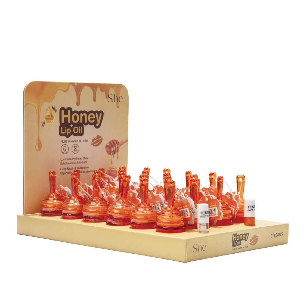 S.he Makeup "Honey Lip Oil" Luminous Hydrated Shine & Deep Repair Hive Pot – 24pcs