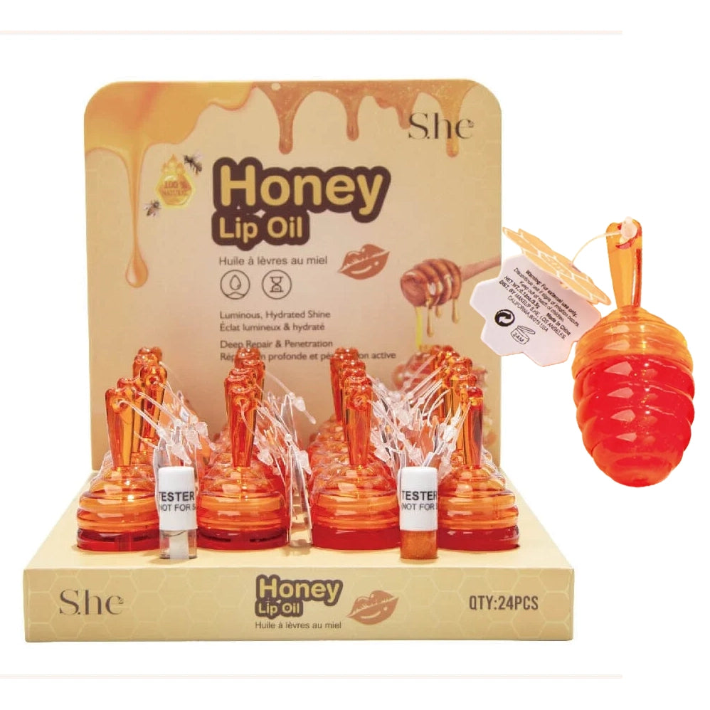 S.he Makeup "Honey Lip Oil" Luminous Hydrated Shine & Deep Repair Hive Pot – 24pcs