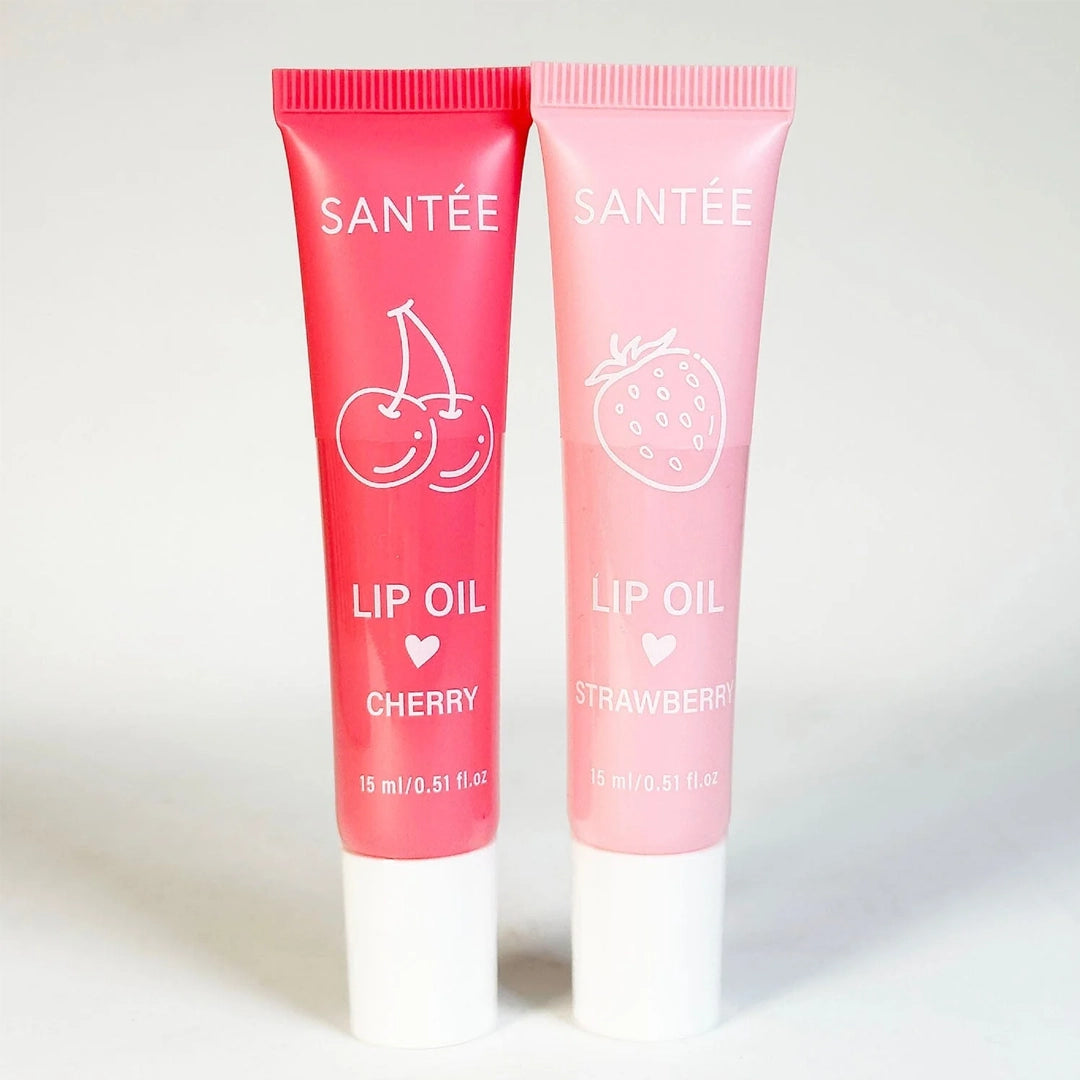 Santée Hydrating Lip Oil Display Box – Cherry & Strawberry Flavors, 24-Piece Set (15ml / 0.51 fl. oz Tubes)