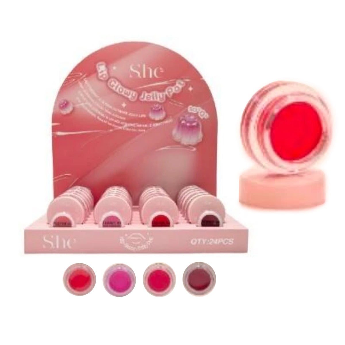 S.HE - Lip Glowy Jelly Pot – Hydrating Tinted Lip Balm & Gloss Jars (4 Shades)