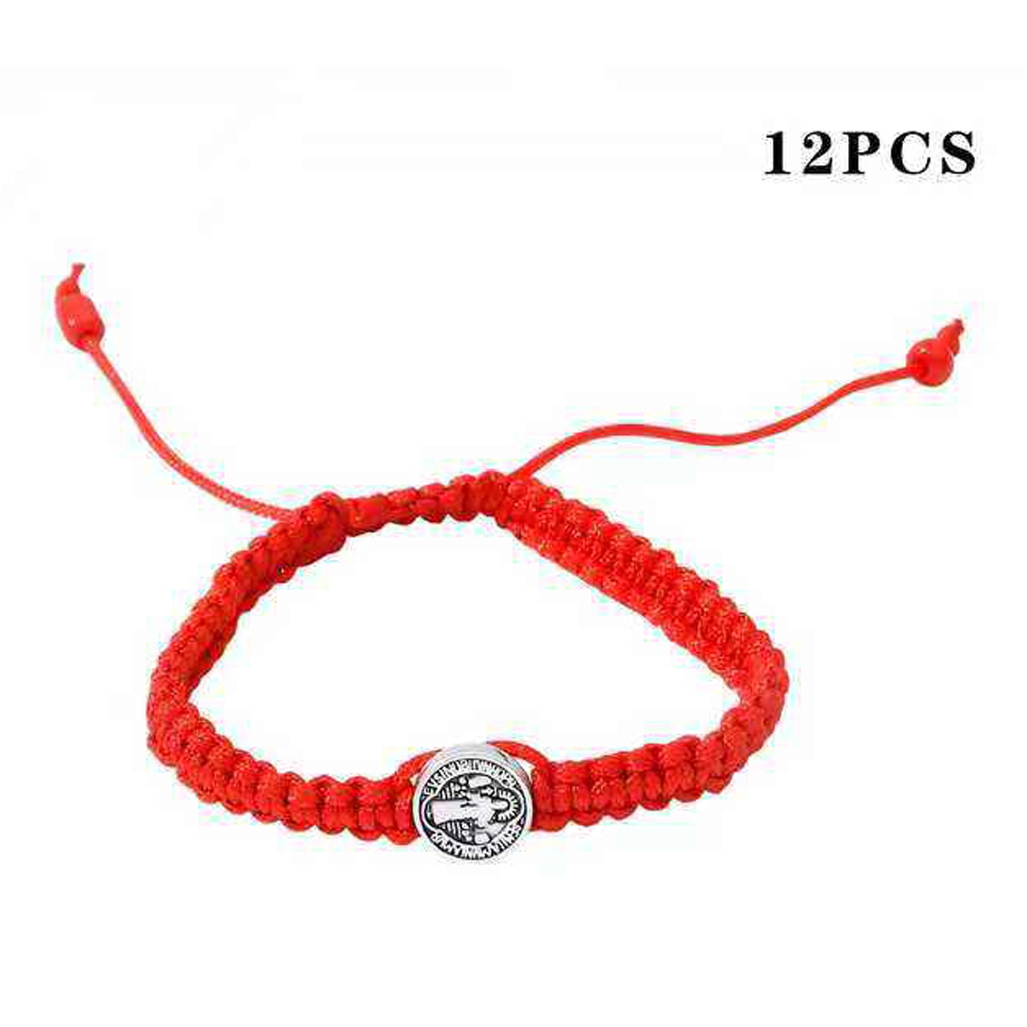 Red String Protection Bracelet for Kids – Saint Benedict Medallion Adjustable Cord – Mal de Ojo Protection, Religious Catholic Gift for Children (12 Pack) (LRB02A)
