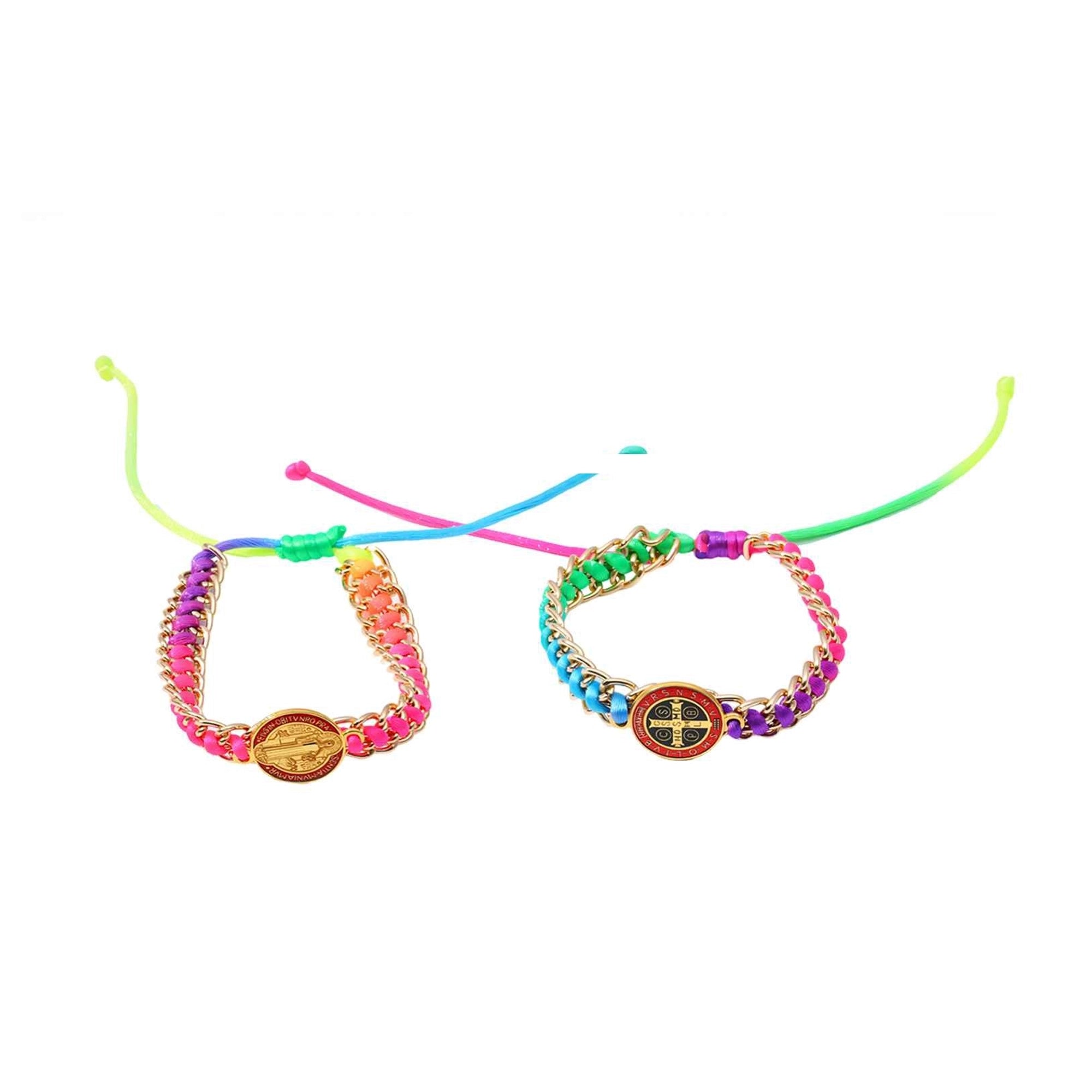Saint Benedict Medal Protection Bracelet – Colorful Braided Cord with Gold-Tone San Benito Charm – Adjustable Religious Jewelry for Men & Women (LRB19A)