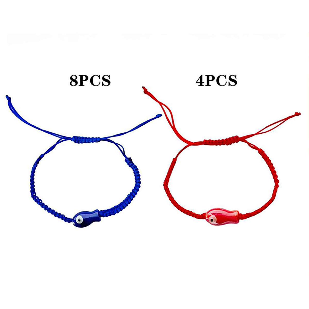 12-Piece Fish Evil Eye String Bracelet Set – Adjustable Braided Blue and Red Protection Cord (LRB45C)