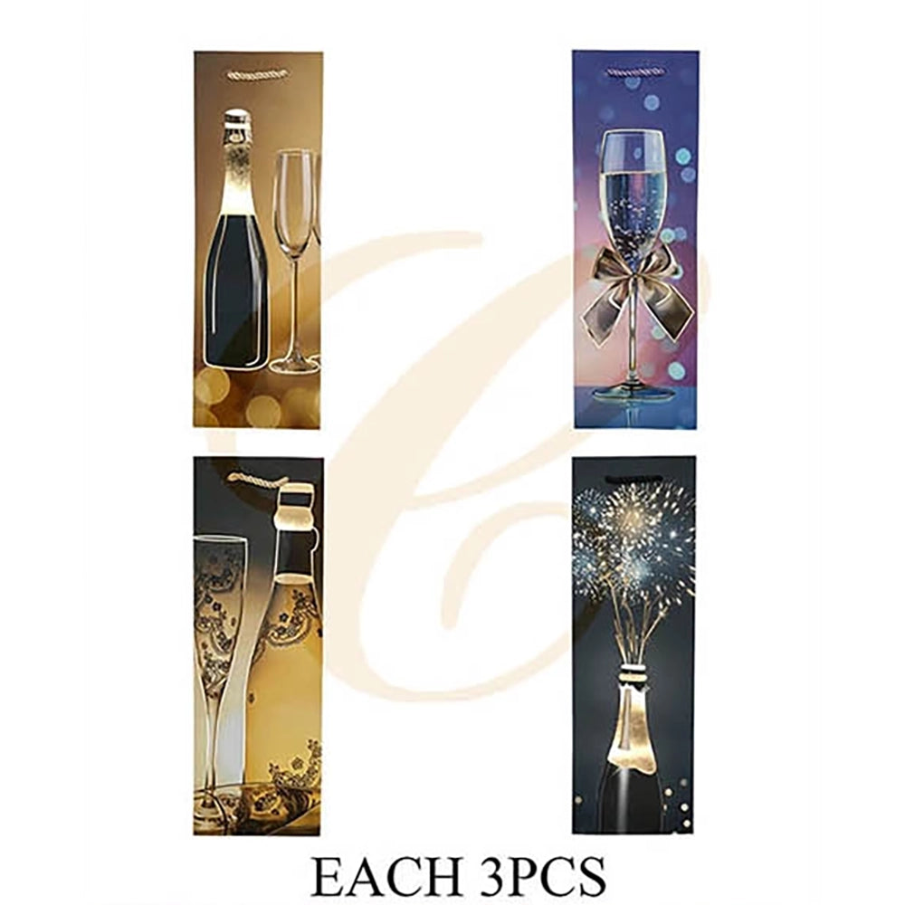 Product Title: Luxury Gold Champagne & Wine Glass Paper Gift Bag 36x12x9cm | Elegant Bottle Packaging Bag Assortment (12 Pack Bulk) (LSB-0668)