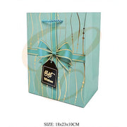 Vertical Gold Streamer Ribbon Gift Bag with Tag 18x23x10cm | Elegant "Best Wishes" Paper Gift Bag Assortment (12 Pack Bulk) | LSB-0717S