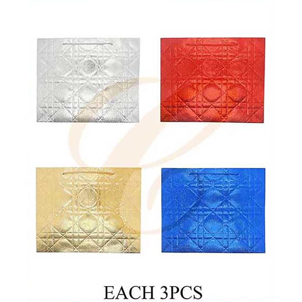 Metallic Quilted Lattice Large Gift Bag 32x26x10CM  | Luxury Foil Diamond Cannage Paper Shopping Bag Assortment (12 Pack Bulk)   | LSB-0720M