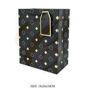Gold Four-Leaf Clover Pattern Paper Gift Bag with Tag 18x26x10cm | Elegant Monogram Clover Gift Bag Assortment (12 Pack Bulk)