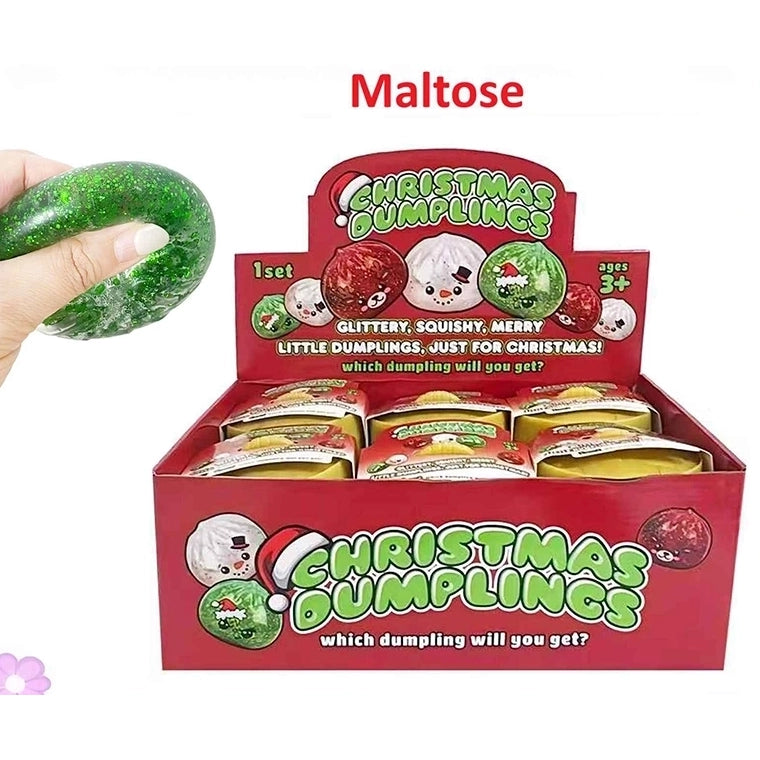 Christmas Dumplings Maltose Glitter Squishy Toys (8cm) – 12 Pack Holiday Stress Relief Fidget Toys for Kids & Adults (LT143)