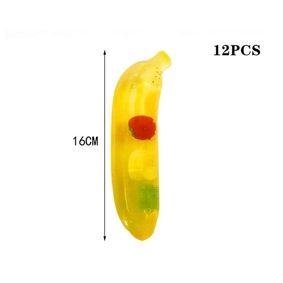 16cm Squeezy Banana Fidget Toy with Fruit Pieces - Stretchy Sensory Stress Relief Toy 12pcs (LT173)