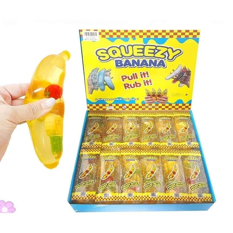 16cm Squeezy Banana Fidget Toy with Fruit Pieces - Stretchy Sensory Stress Relief Toy 12pcs (LT173)