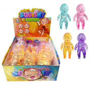 Glitter Baby Squishy Sensory Toys – Translucent Stretchy Stress Relief Doll Figures (14 cm, Assorted Colors, 12 Pcs (LT177)